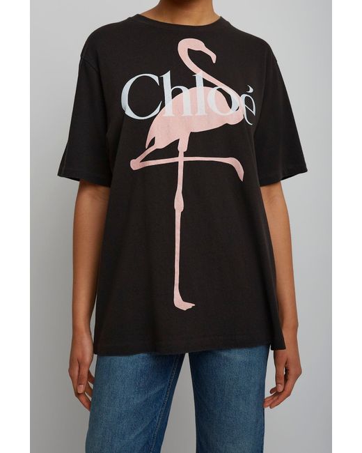 Chloé Logo Black Flamingo Cotton T-shirt