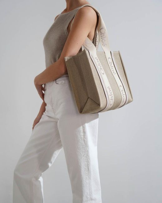 Chloé Woody Wild Grey Medium Tote Bag in Natural | Lyst