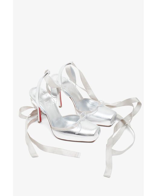 Christian Louboutin White Cassia Lace Up 100 Silver Pumps