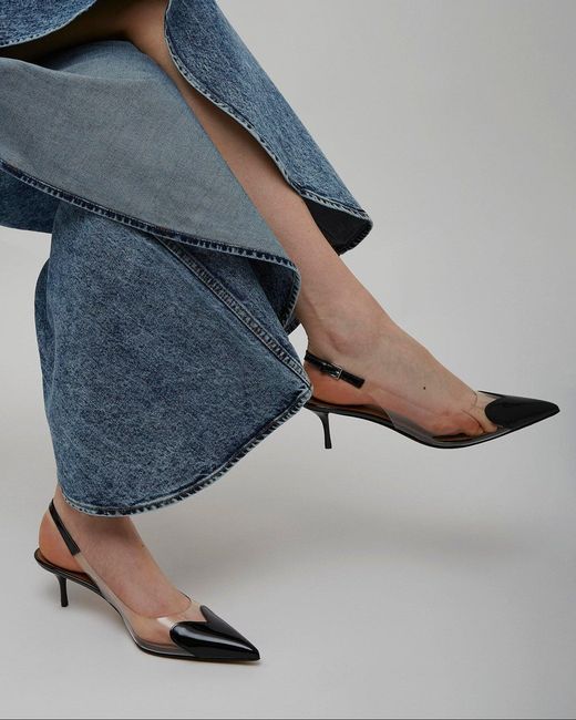 Alaïa White Coeur 55 Black Patent Slingbacks
