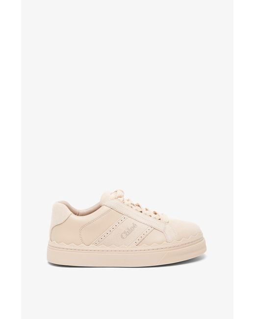 Chloé Natural Lauren Beige Suede Sneakers