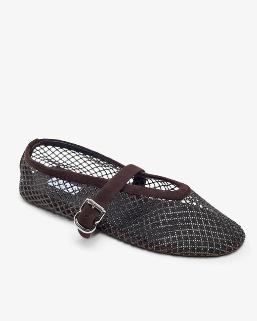 Alaïa White Strass Mesh Brown Suede Ballet Flats