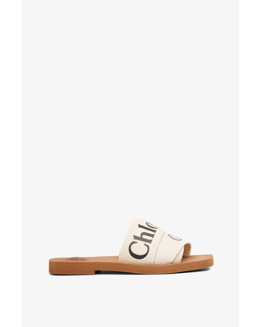 Chloé Woody White Linen Slide Sandals