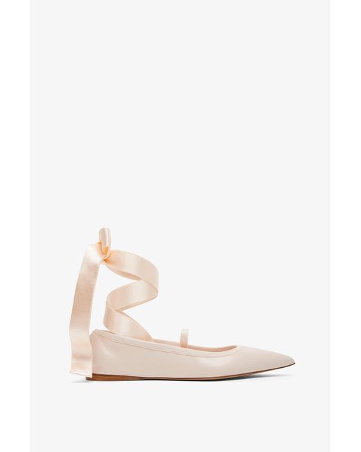 Ferragamo White Ankle Ribbon Pink Ballet Flats
