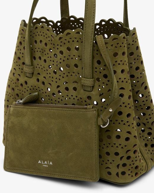 Alaïa Mina 20 Camouflage Green Suede Tote Bag