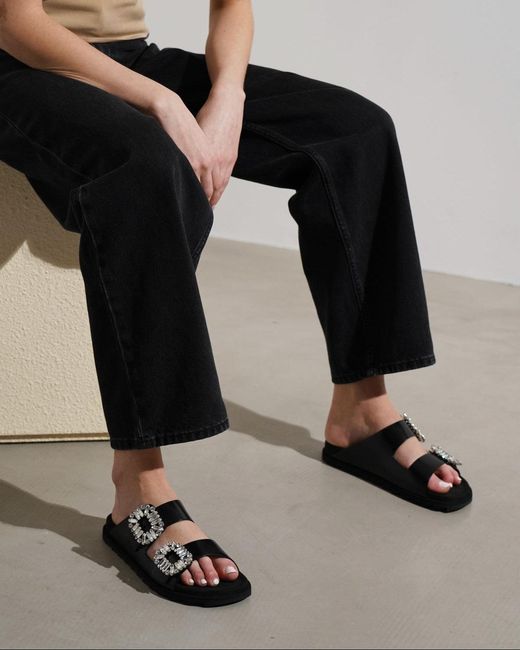 Roger Vivier White Slidy Viv Black Slides