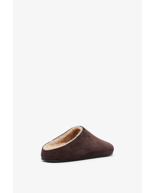 The Row Brown Hudson Suede And Shearling Slides