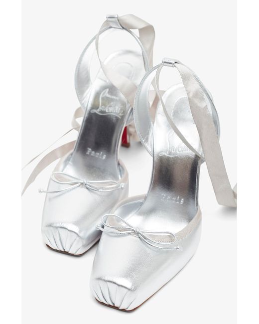 Christian Louboutin White Cassia Lace Up 100 Silver Pumps