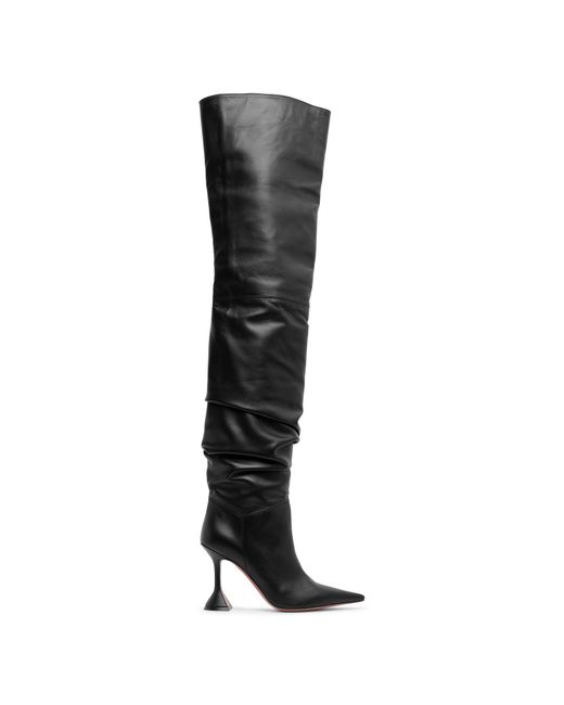 AMINA MUADDI Olivia 95 Black Leather Over Knee Boots