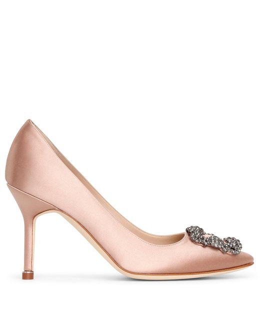 Manolo Blahnik Hangisi 90 Beige Rose Satin Pumps in Pink | Lyst UK