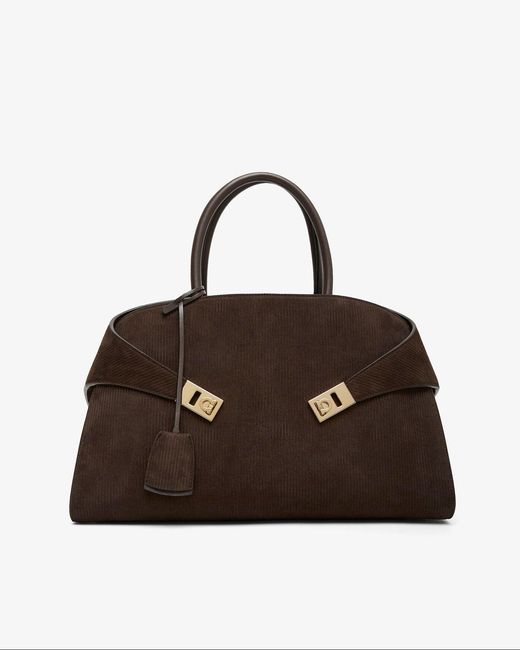 Ferragamo Hug M Brown Suede Top Handle Bag