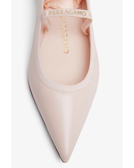 Ferragamo White Ankle Ribbon Pink Ballet Flats