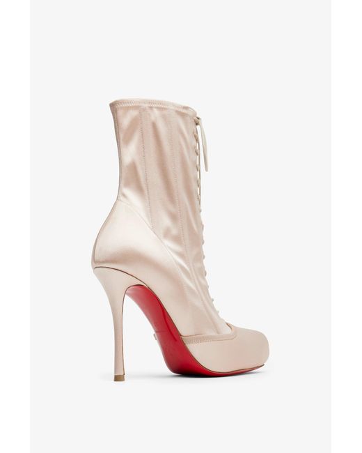 Christian Louboutin White Pavlova 100 Lace Up Blush Satin Boots