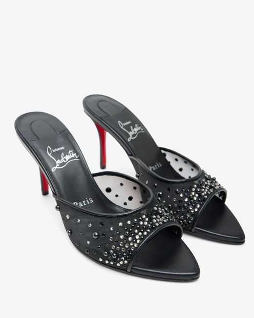 Christian Louboutin White Miss Z 80 Black Strass Mules