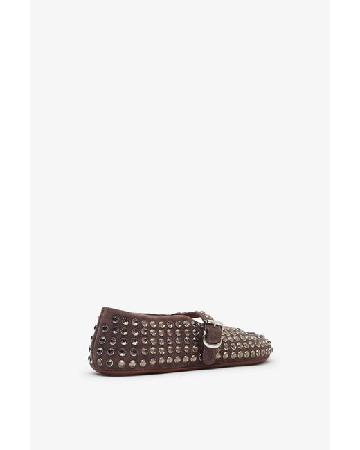Alaïa White Embellished Brown Suede Ballet Flats