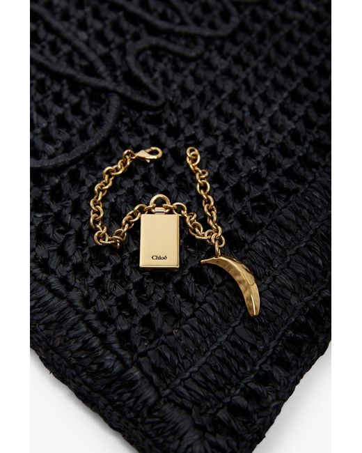 Chloé Summer Banana Black Raffia Tote Bag