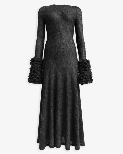 Alaïa Black Frills Sleeve Mohair Fit Flare Dress