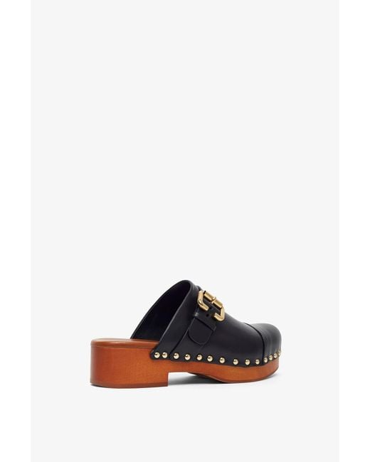 Chloé White Jeannette Black Leather Clogs