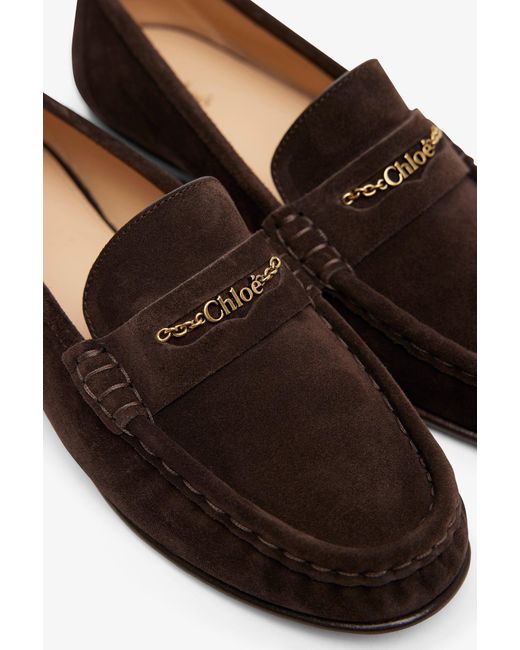 Chloé White Chloe Dark Brown Suede Loafers