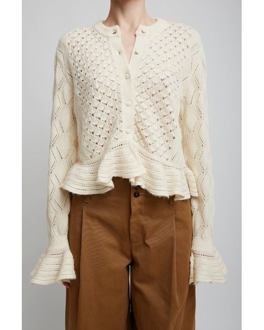 Chloé White Ruffled Knit Cardigan