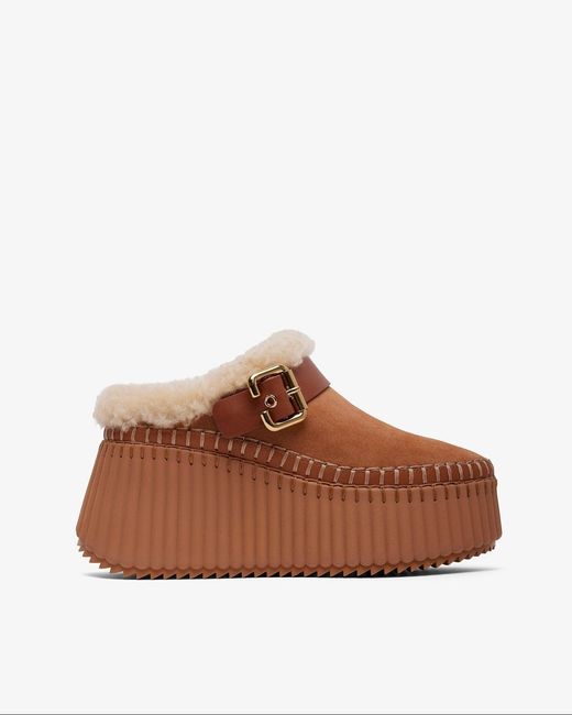 Chloé Brown Nama Tan Shearling Sneakers