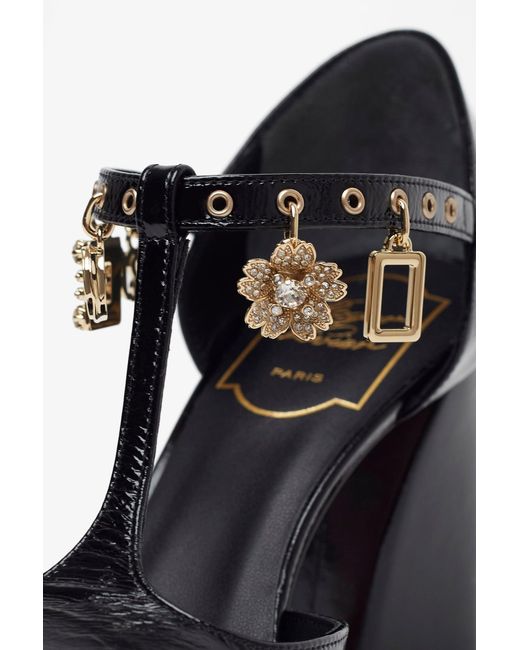 Roger Vivier White Tres Vivier 85 Black With Gold Charms