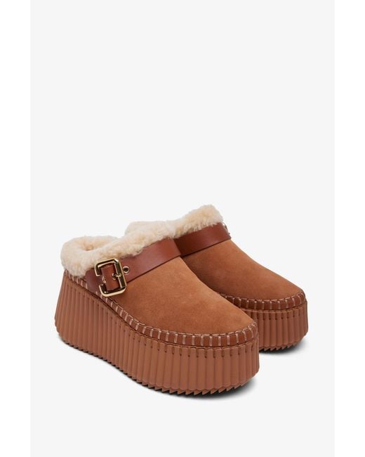 Chloé Brown Nama Tan Shearling Sneakers