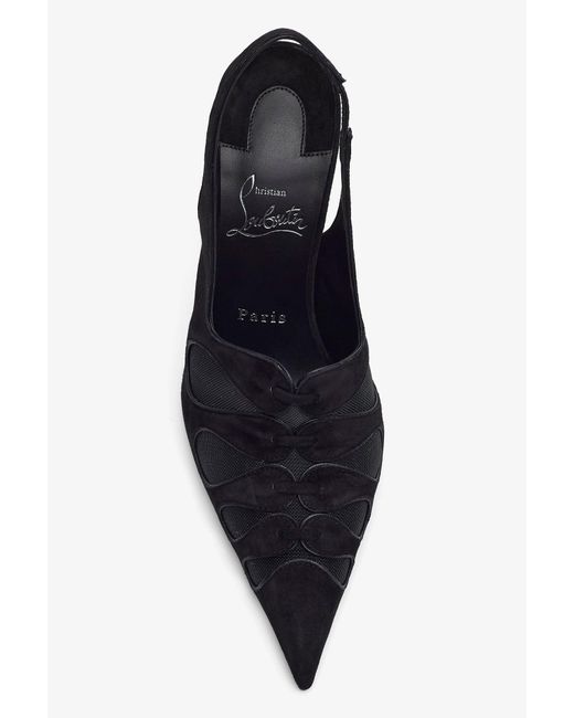 Christian Louboutin White Circus Max 100 Black Suede Slingback Pumps