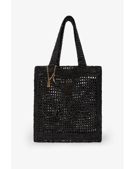 Chloé Summer Banana Black Raffia Tote Bag
