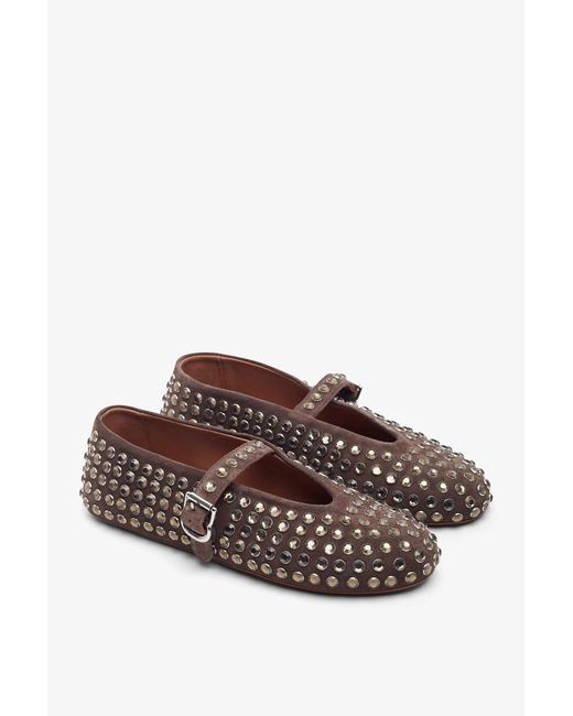 Alaïa White Embellished Brown Suede Ballet Flats