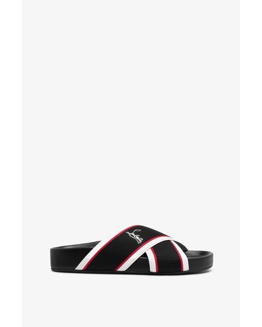 Christian Louboutin White Hot Cross Donna Black Leather Flats
