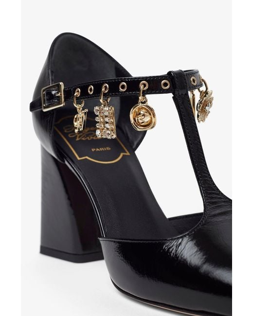 Roger Vivier White Tres Vivier 85 Black With Gold Charms