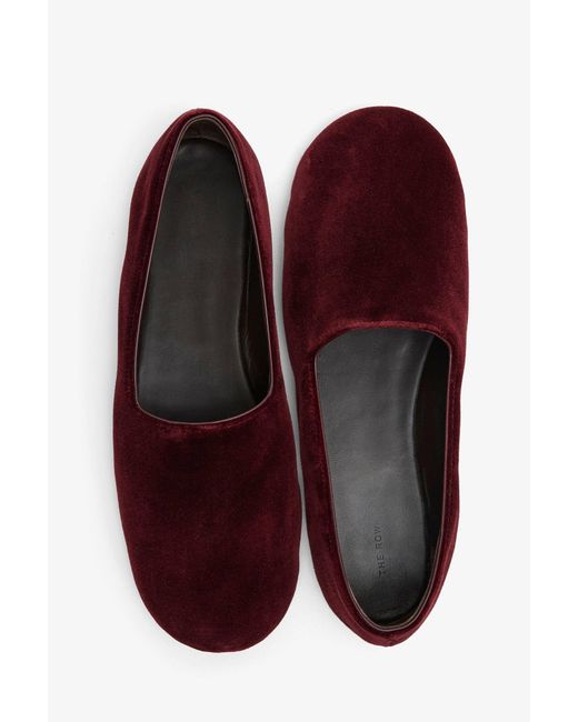 The Row Ponti Dark Red Velvet Slippers