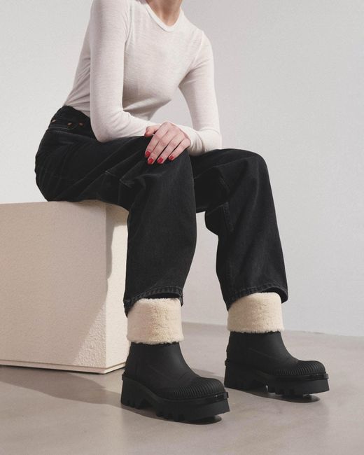 Chloé Raina Black Fur Rain Boots Lyst