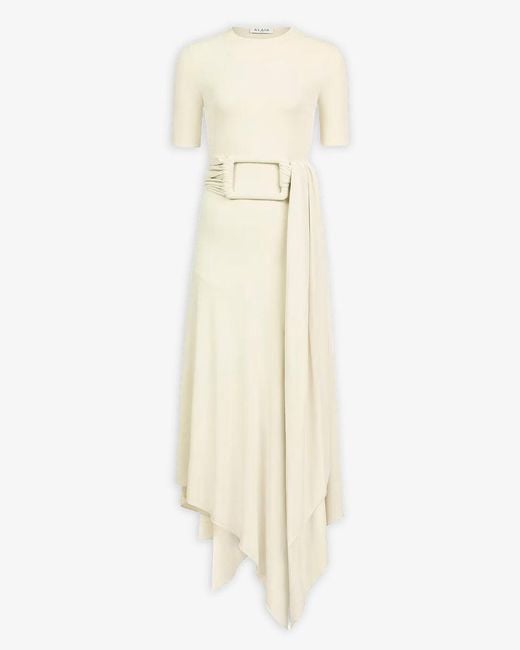Alaïa Natural Belted Fluid Jersey Dress