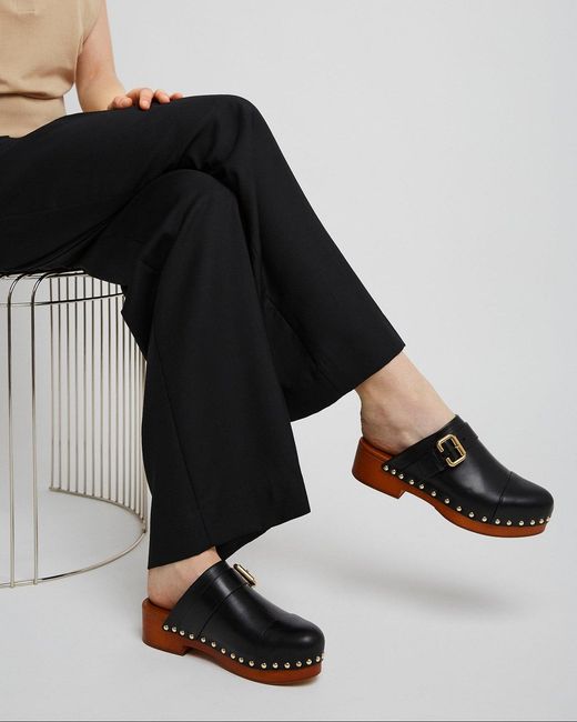 Chloé White Jeannette Black Leather Clogs