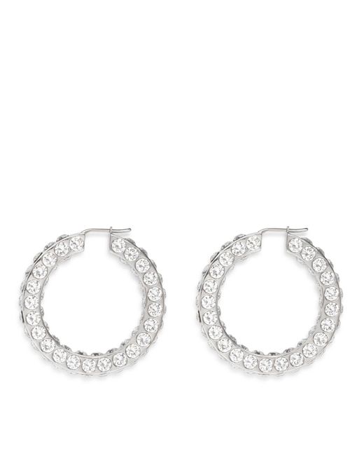 AMINA MUADDI Metallic Jah Hoop Big White And Silver Crystal Earrings