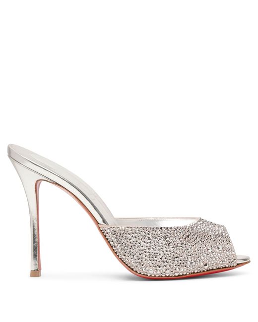 Christian Louboutin Me Dolly 100 Silver Crystal Mules in Metallic | Lyst