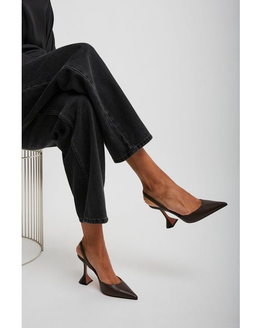AMINA MUADDI White Holli 95 Brown Leather Slingbacks