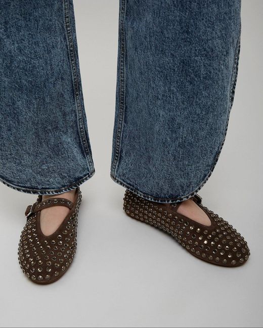 Alaïa White Embellished Brown Suede Ballet Flats