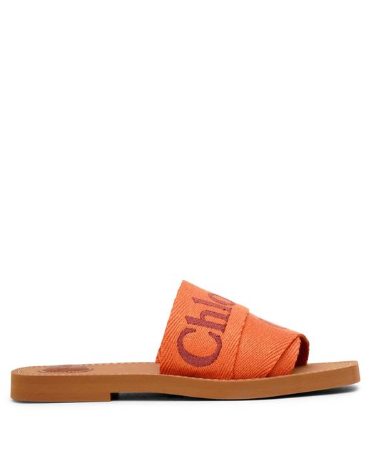 Chloé Woody Orange Linen Slide Sandals