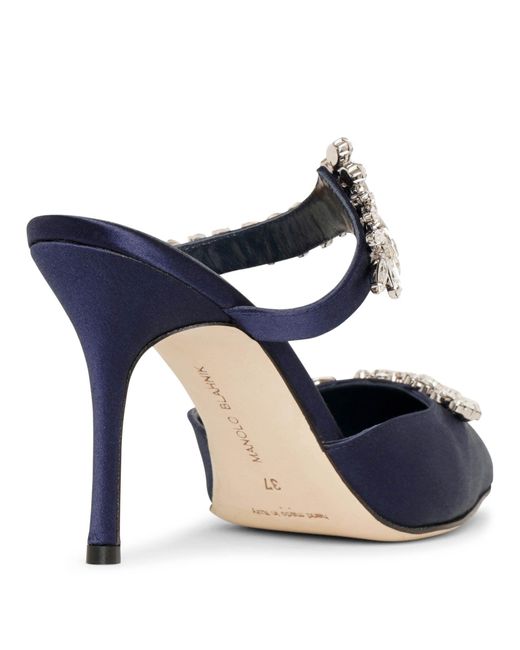 Manolo Blahnik Lurum 90 Navy Satin 
