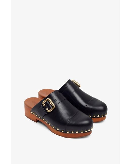 Chloé White Jeannette Black Leather Clogs