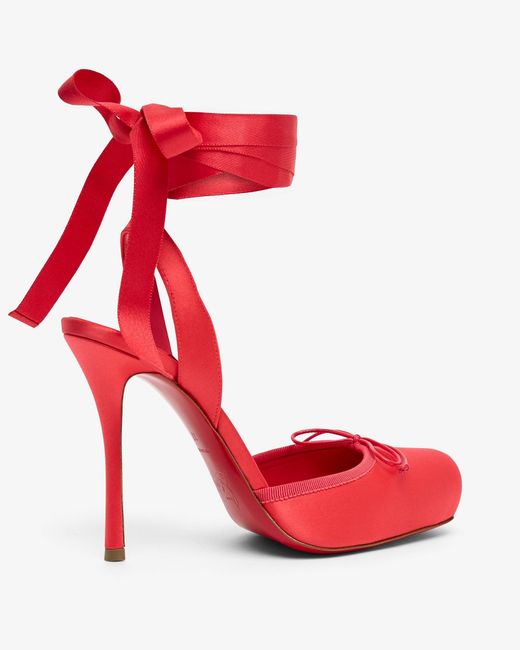 Christian Louboutin Red Cassia Lace Up 100 Satin Pumps