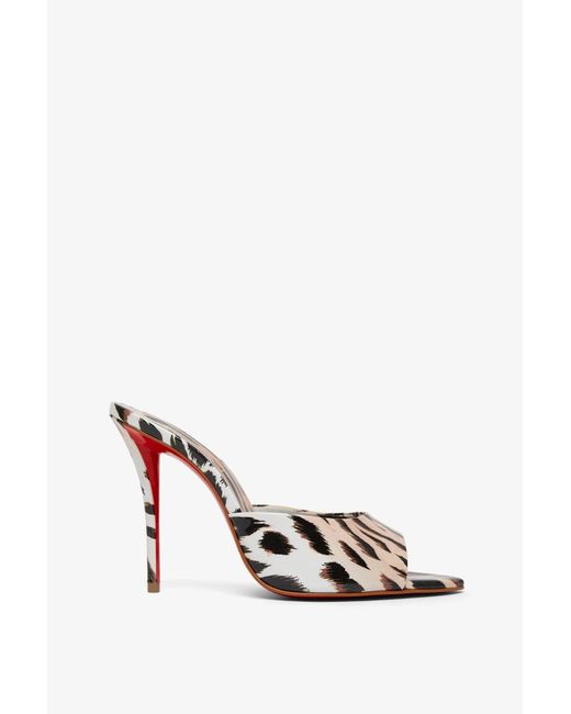 Christian Louboutin White Miss Z 100 Animal Print Patent Mules