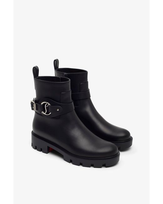 Christian Louboutin Black Dianouchette Lug Leather Ankle Boots