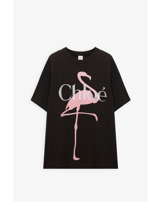 Chloé Logo Black Flamingo Cotton T-shirt