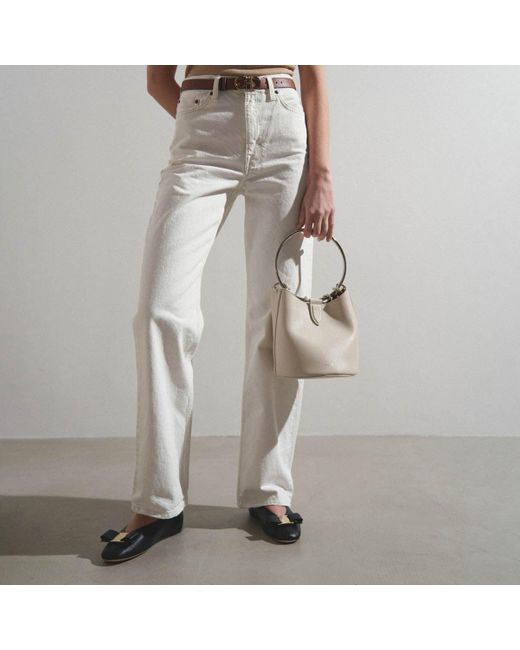 Alaïa White Ring Medium Ivory Leather Bucket Bag