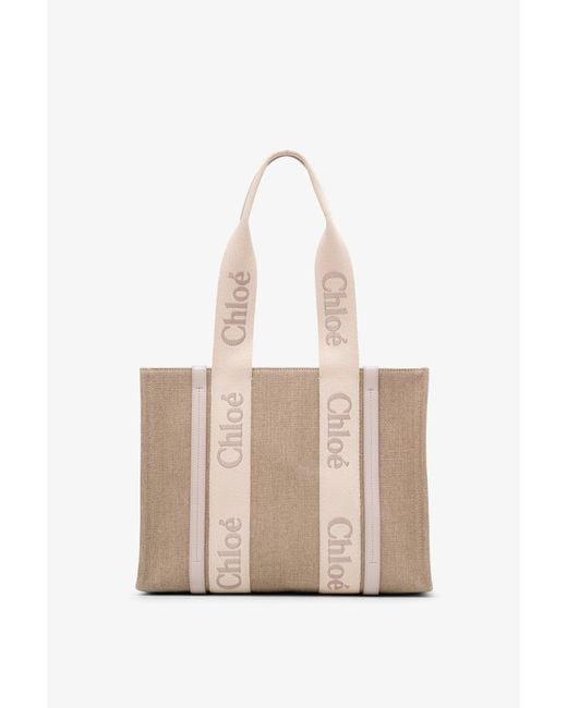Chloé Woody Wild Grey Medium Tote Bag in Natural | Lyst