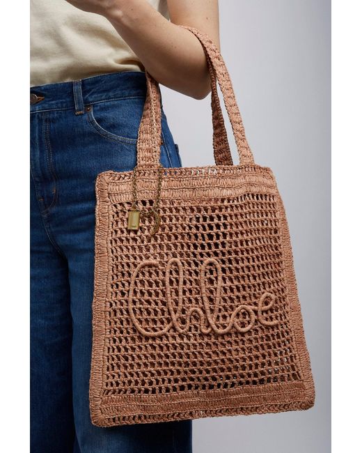 Chloé Brown Summer Banana Beige Raffia Tote Bag